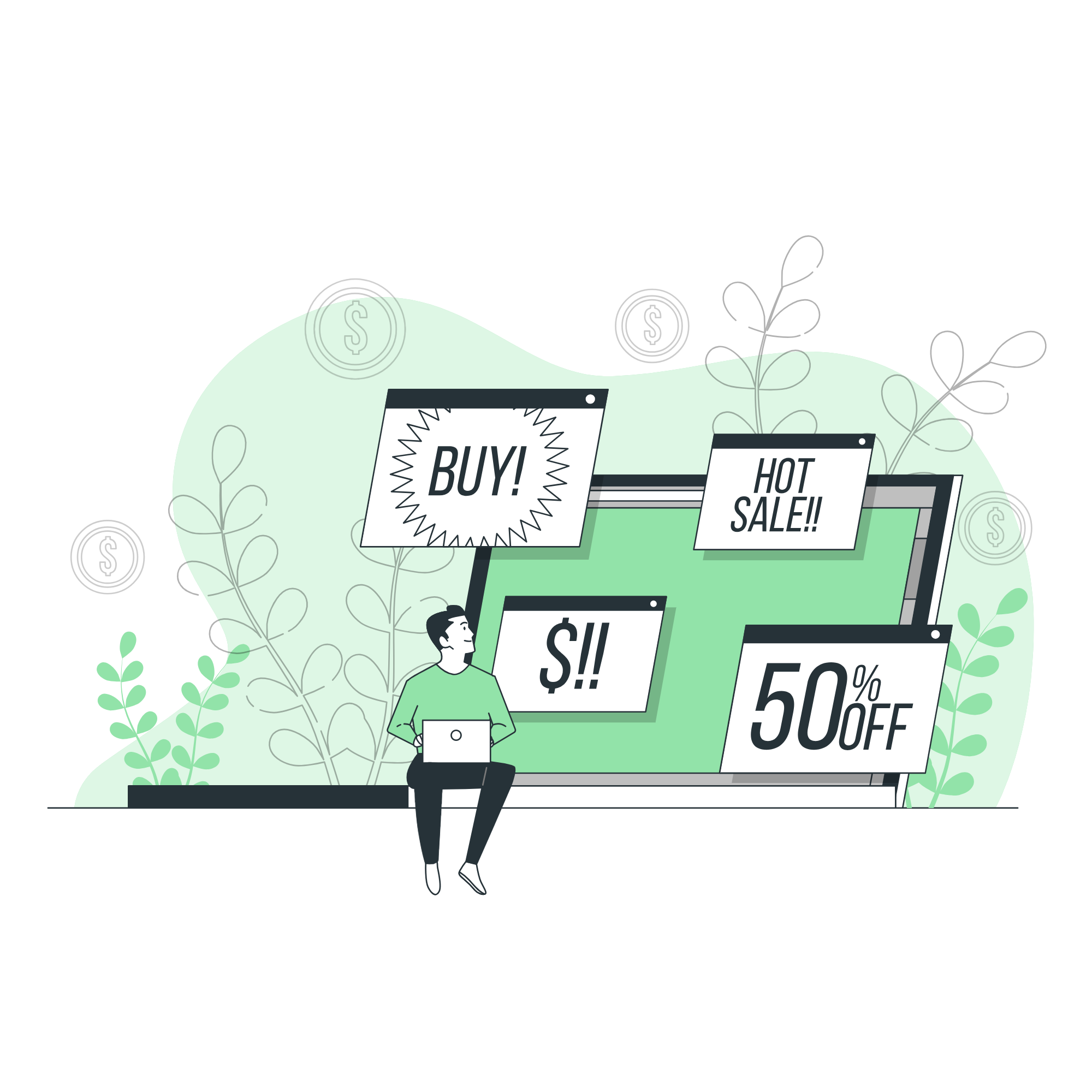 Illustration of shopping bags and percentage signs